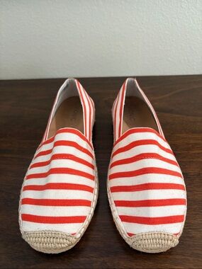 Vionic Red and White Striped Canvas Espadrilles